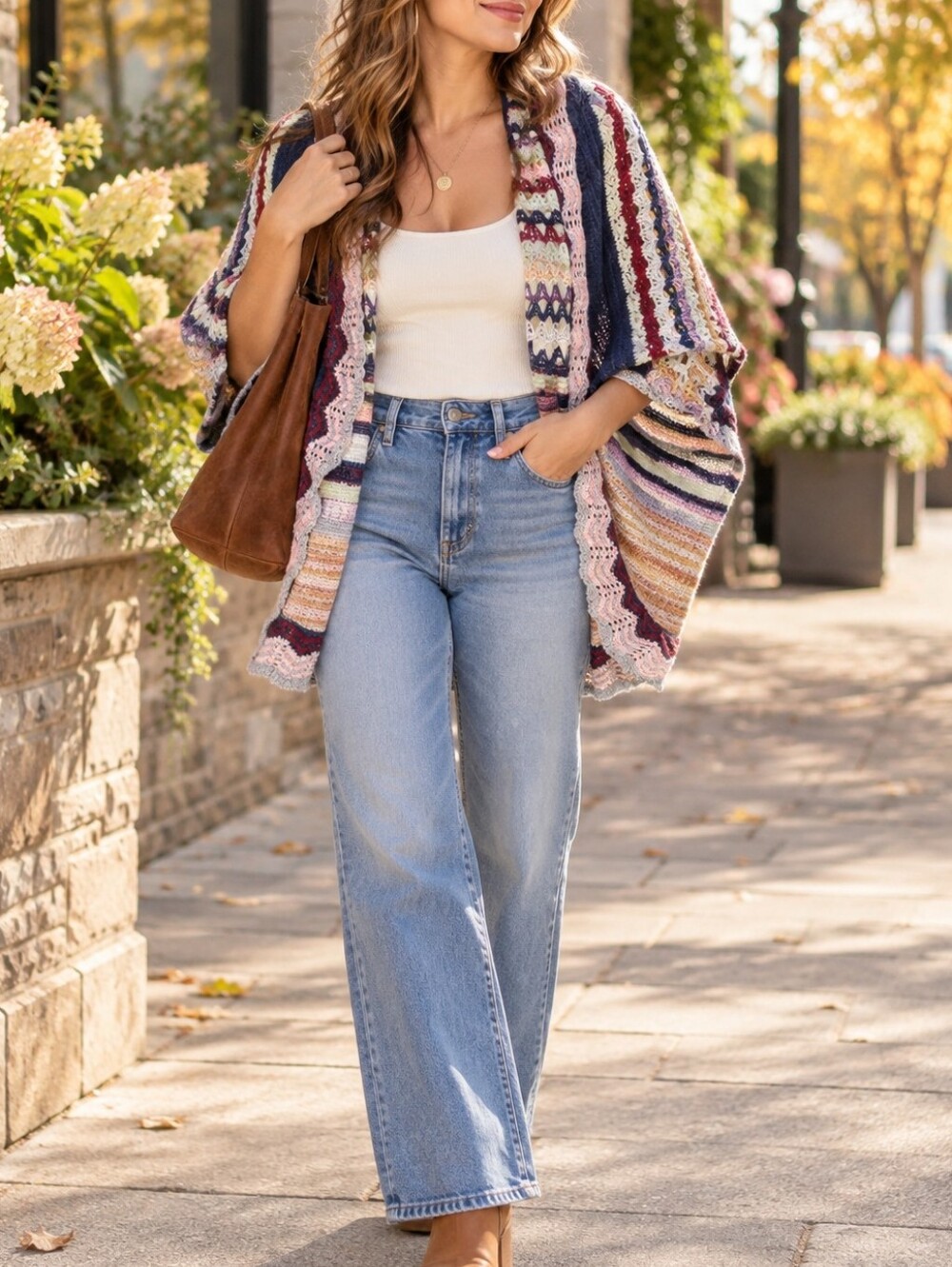Anthropologie Moth Multicolor Striped Open Knit Shrug Cardigan Navy Pink Cream